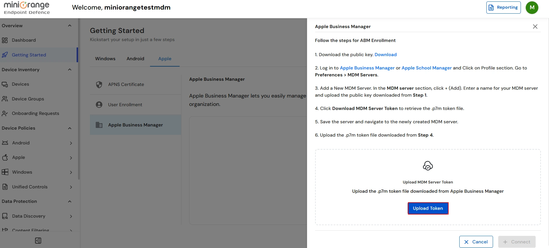 Upload .p7m token in miniOrange UEM