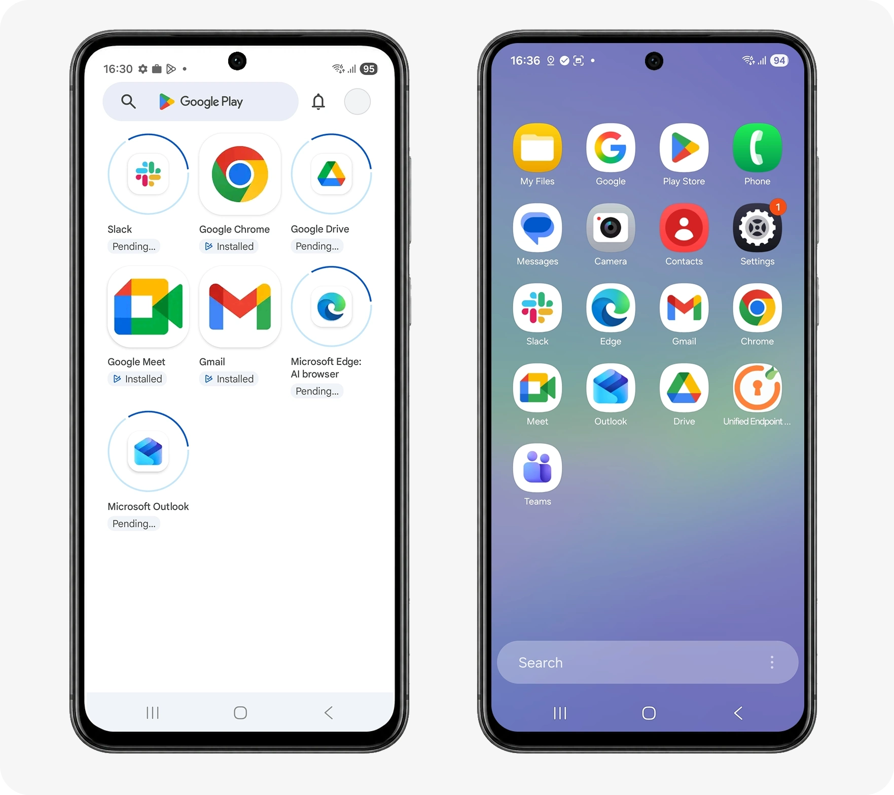 Android company-owned enrollment with all work apps installed on the home screen