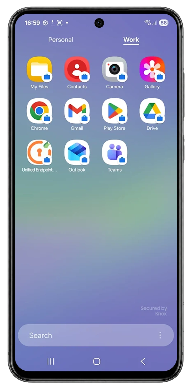 COPE enrollment complete with work and personal apps on Android home screen