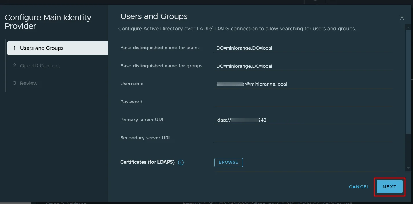 vCenter Single Sign-On - Enter AD details