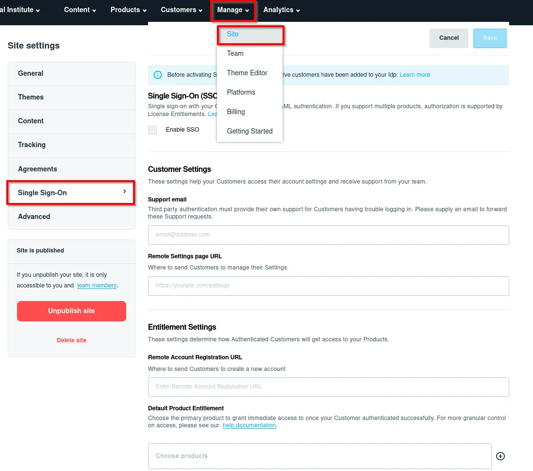 Vimeo Single Sign-On (SSO) settings