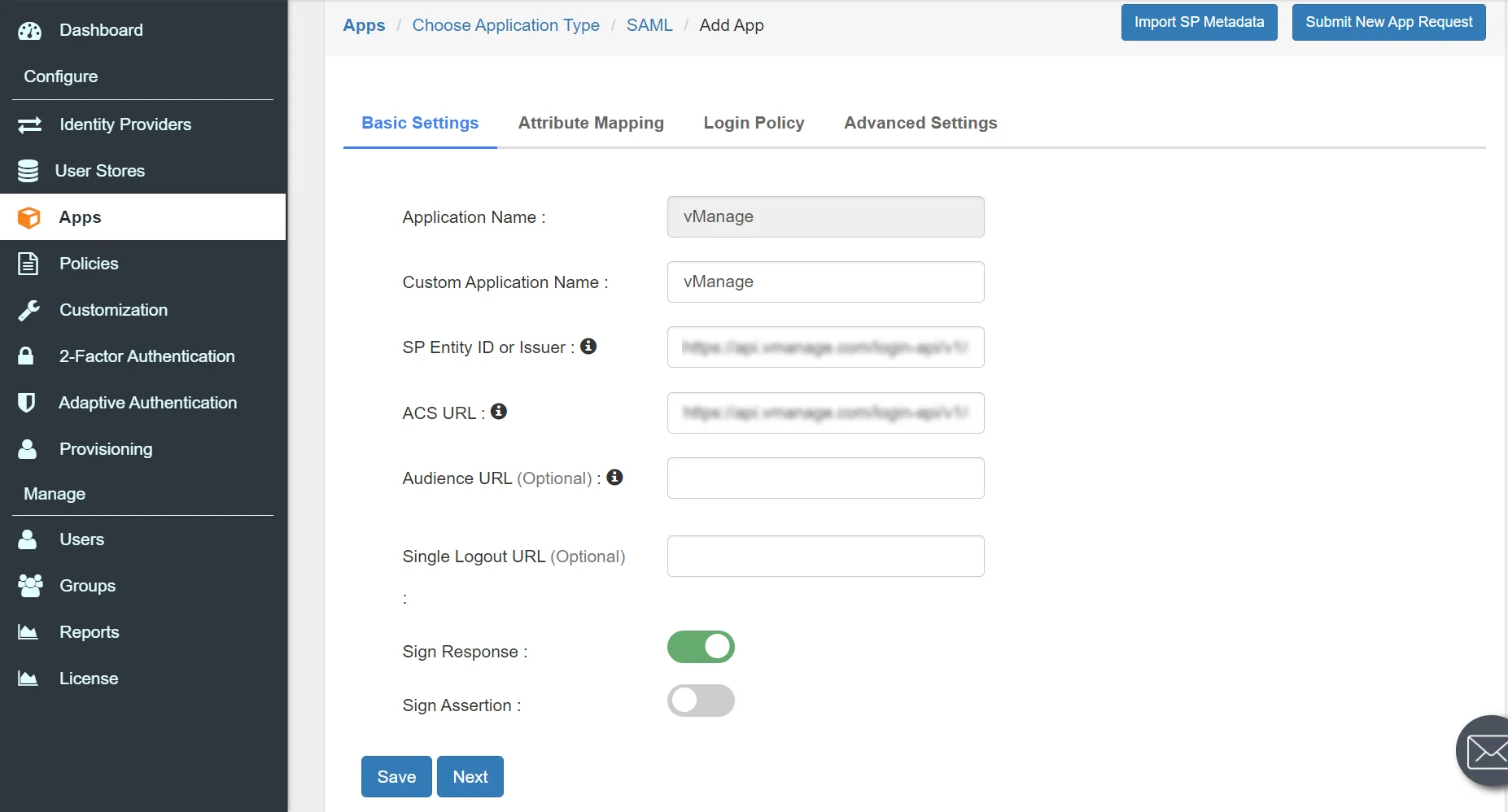 vManage Single Sign On (sso) Add IDP