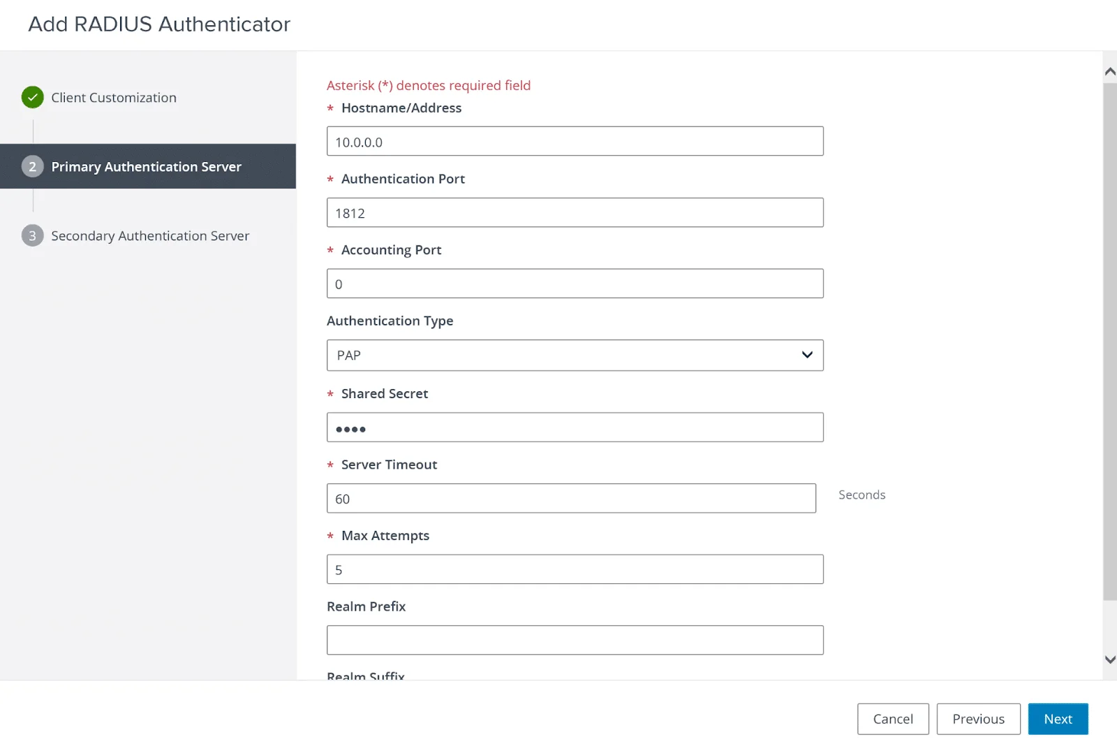 VMware Horizon MFA: Add radius authenticator