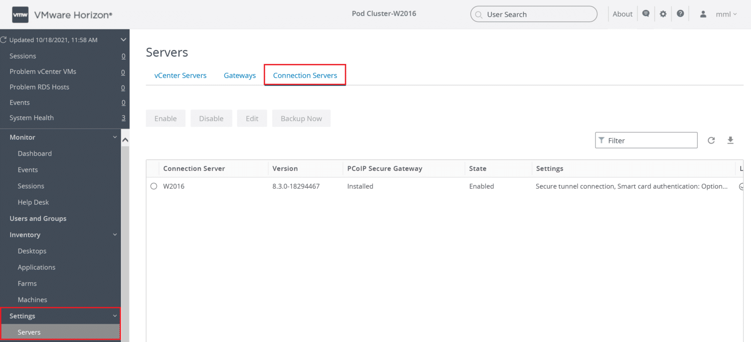 2FA two factor authentication for VMware Horizon View: VMWare connection server tab