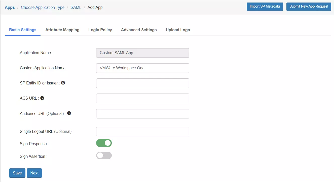 VMWare Workspace One Single Sign-On (sso) Add IDP