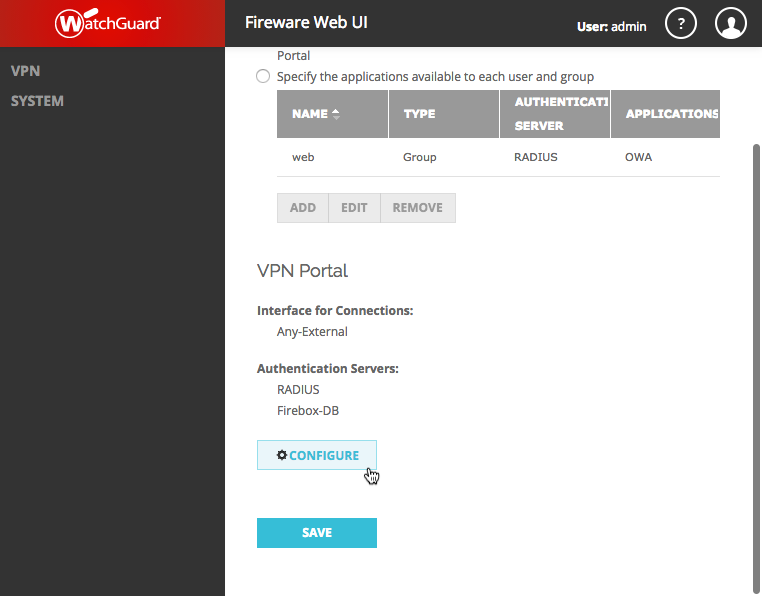 WatchGuard Access Portal 2FA / MFA configure