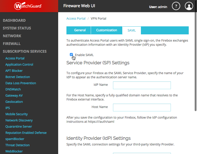 WatchGuard Access Portal 2FA / MFA enable saml