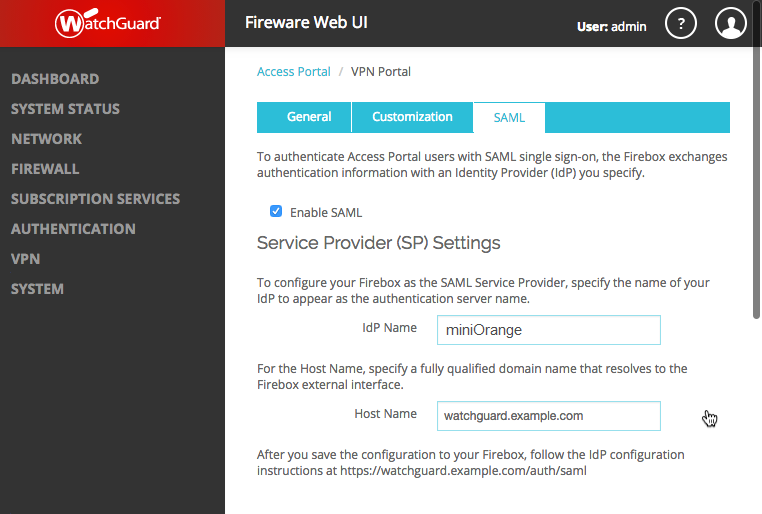 WatchGuard Access Portal 2FA / MFA idp settings