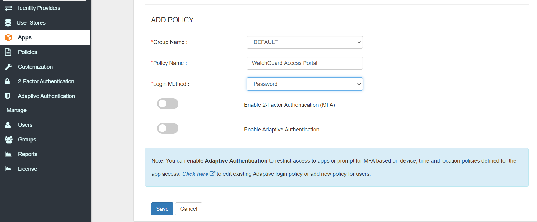 WatchGuard Access Portal 2FA / MFA policy