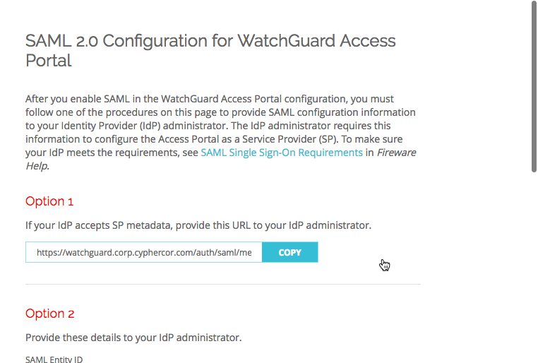 WatchGuard Access Portal 2FA / MFA sp metadata