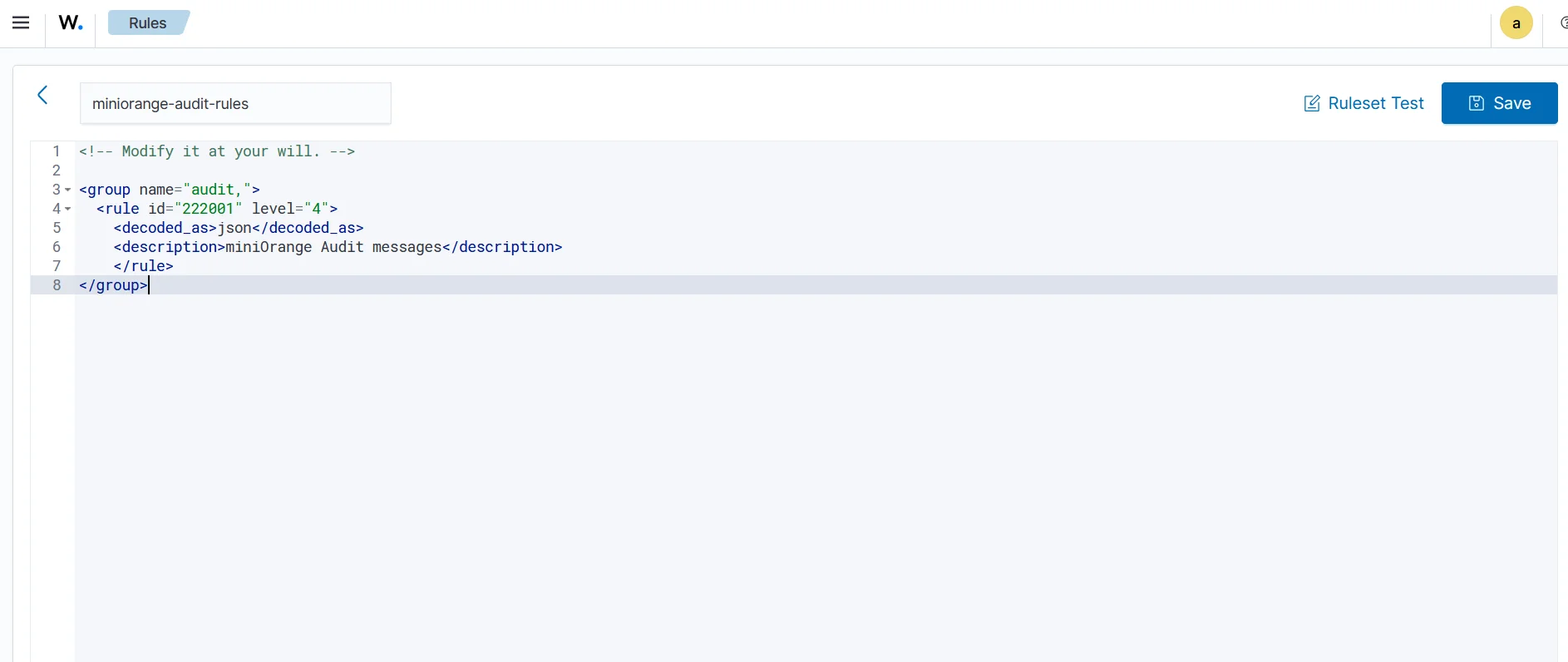 miniOrange Audits in Wazuh Click to Add new rule file