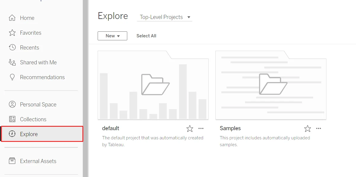 Tableau Online Single Sign-On (SSO): Navigate to the Explore and click on Sample