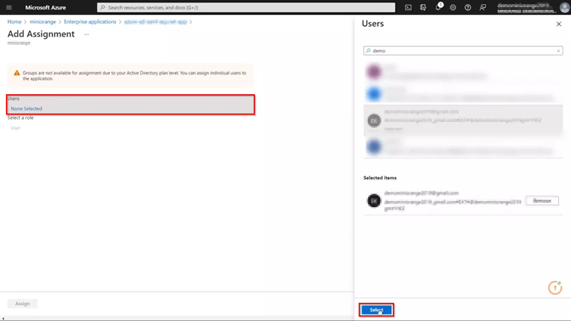 azure ad sso selecting user or invite an external user