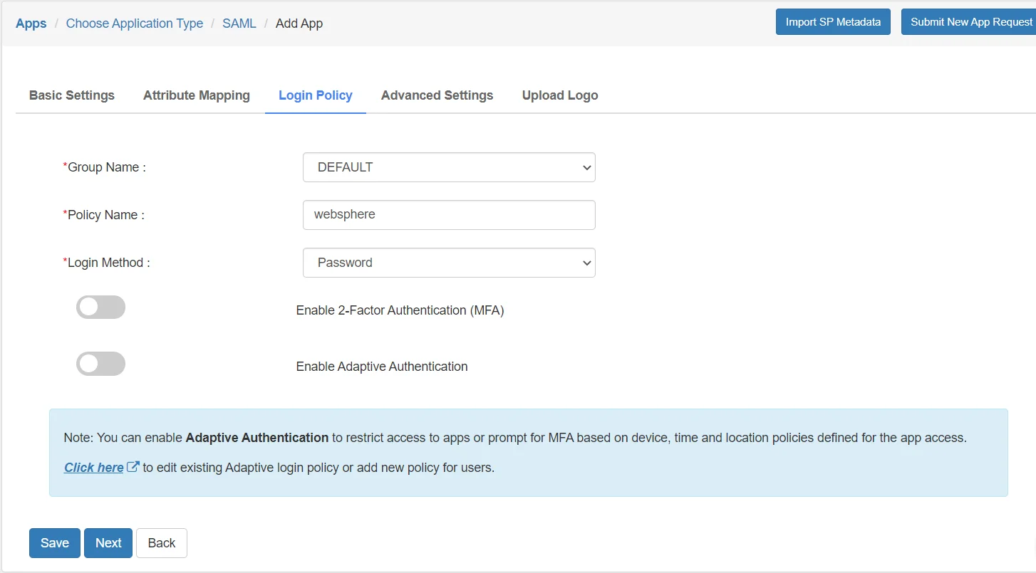 websphere Single Sign-On (sso) add policy