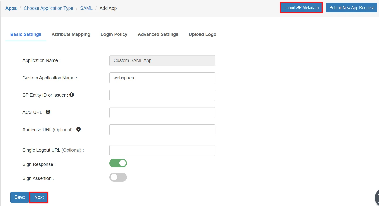 websphere Single Sign-On (sso) saml