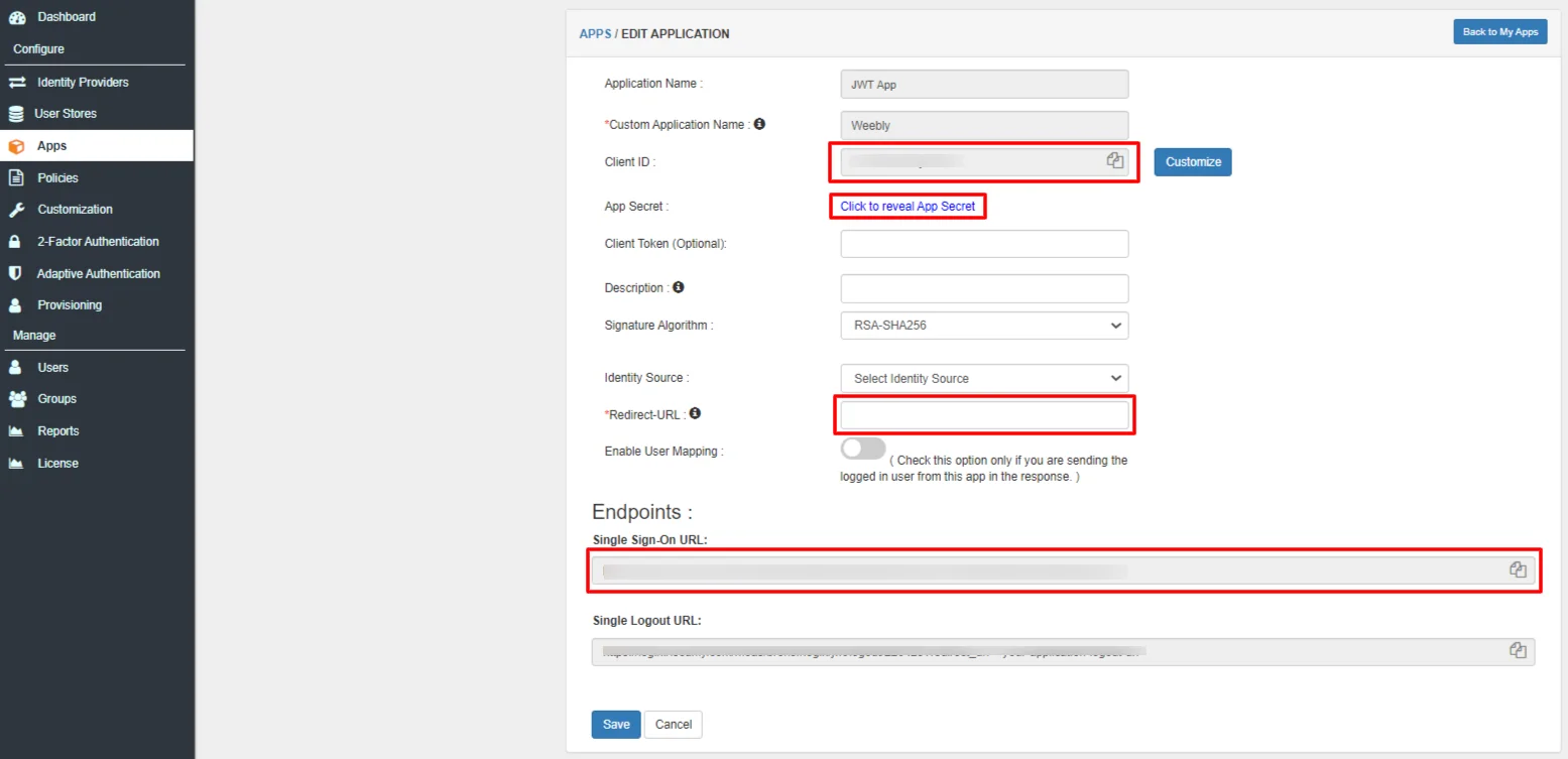 Weebly Single Sign-On SSO edit-app