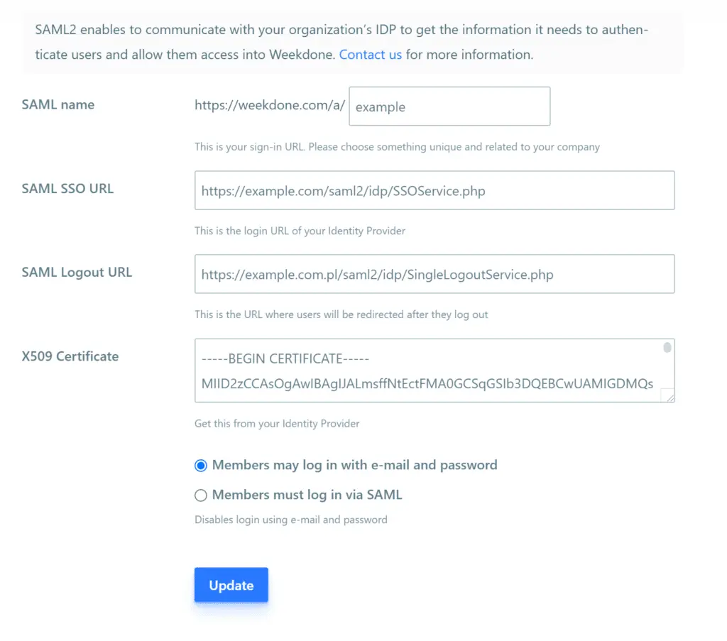 WeekDone Single Sign-On (sso)