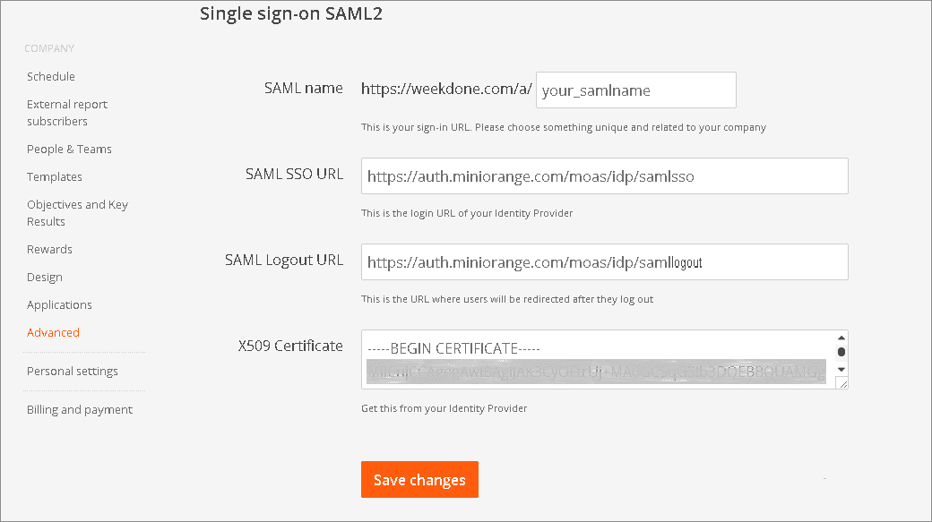 Weekdone Single Sign On (sso) admin panel