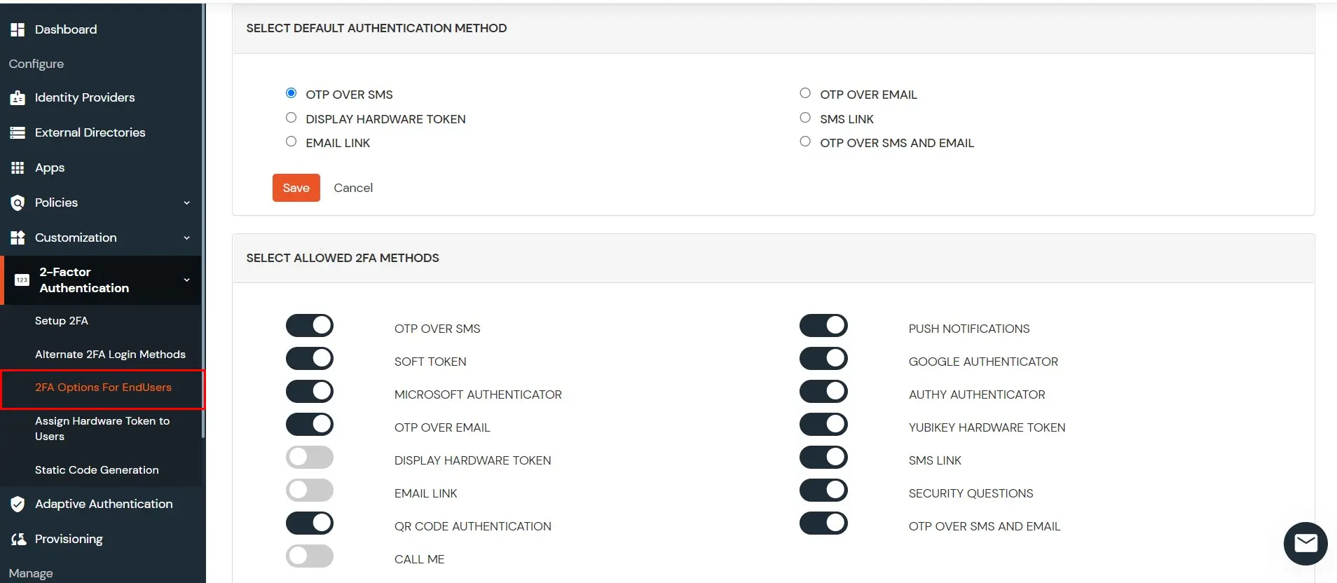 Disable 2FA methods which you don't want to show up