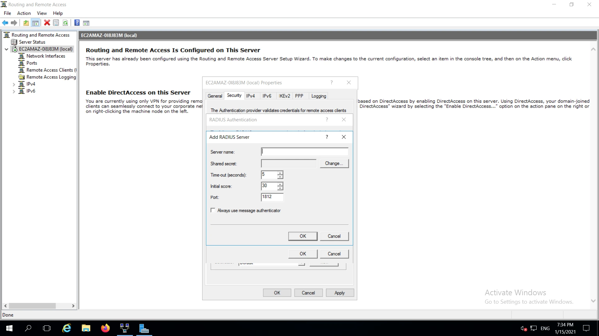 MFA/2FA Two-Factor Authentication for Windows VPN :  Add radius server ip and shared secret