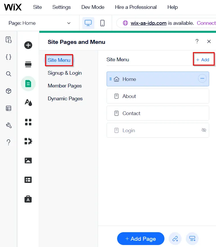 Wix IDP - Add Pages on Site Pages and Menu Tab