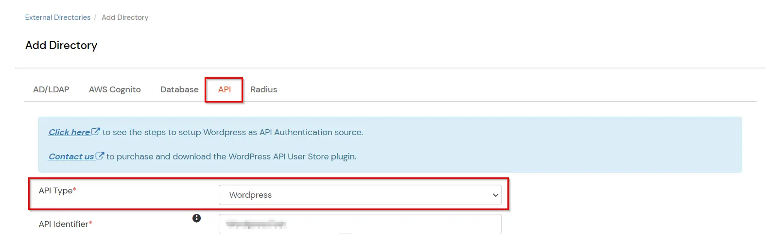 Switch to API configuration tab and select Wordpress