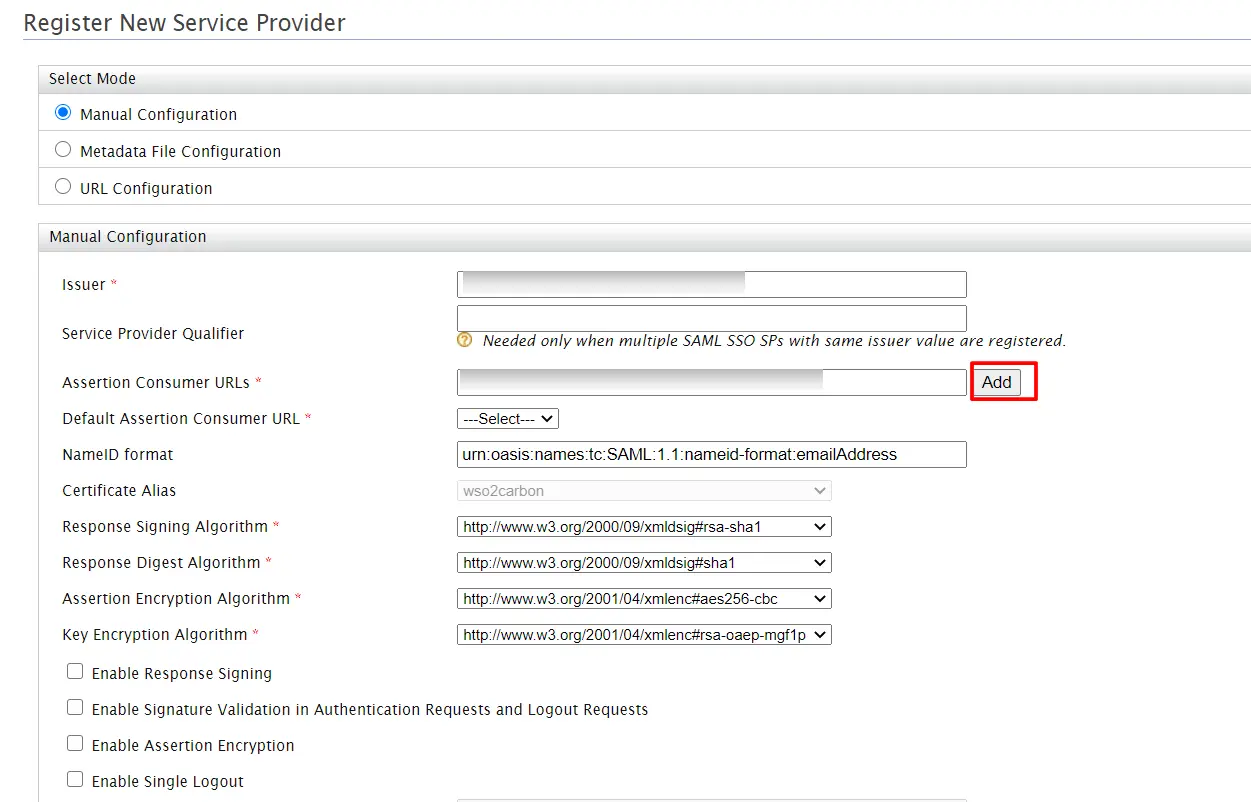 WSO2 as IDP: add acs url