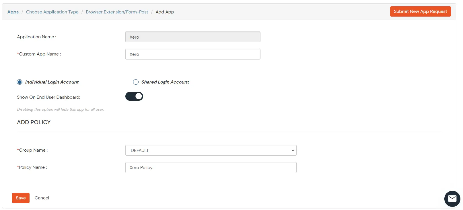 Xero Single Sign-On (SSO) application name