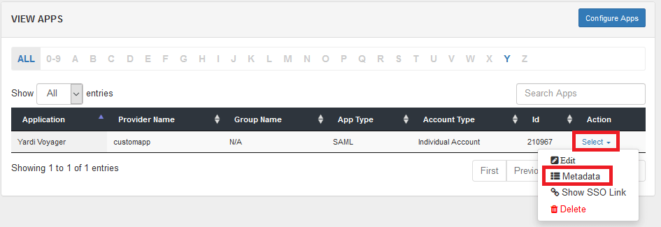 yardi voyager single sign on (sso) metadata link