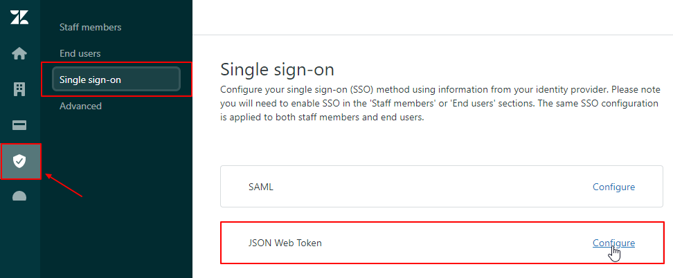 zendesk jwt sso click the security icon