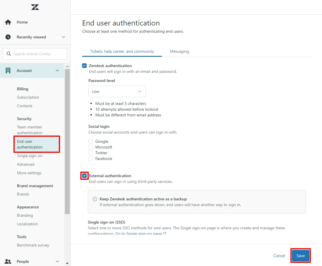 Zendesk enterprise two-factor authentication (2FA) : enter configuration details