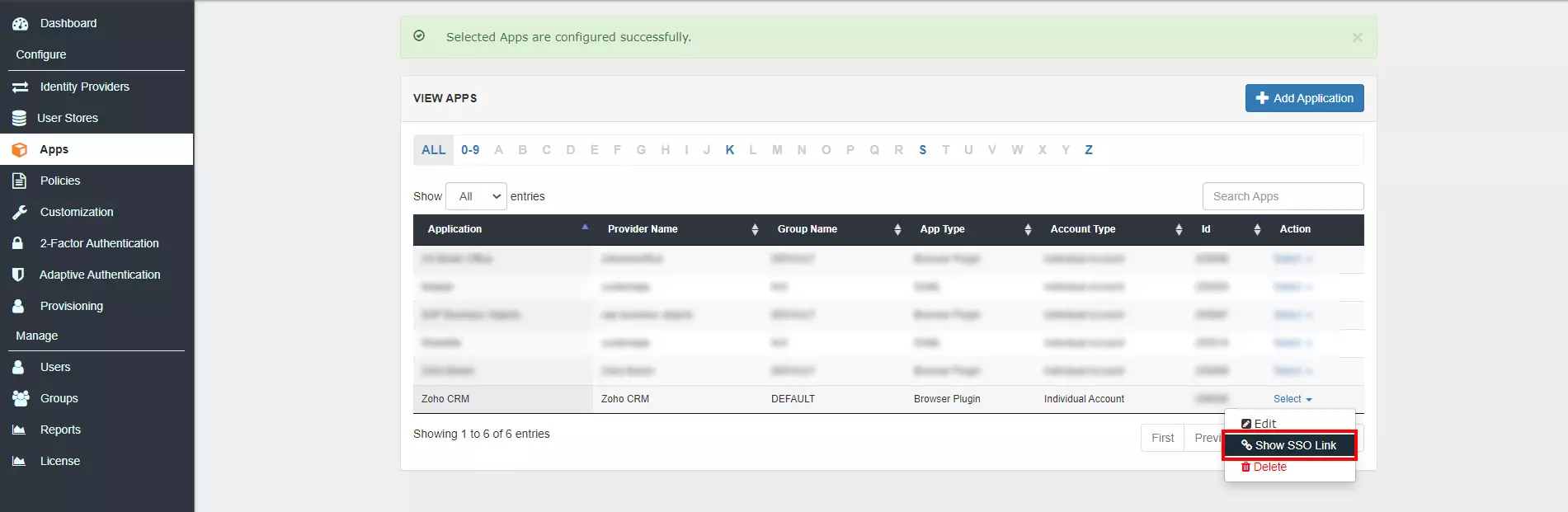 Zoho CRM Single Sign On (sso) application link