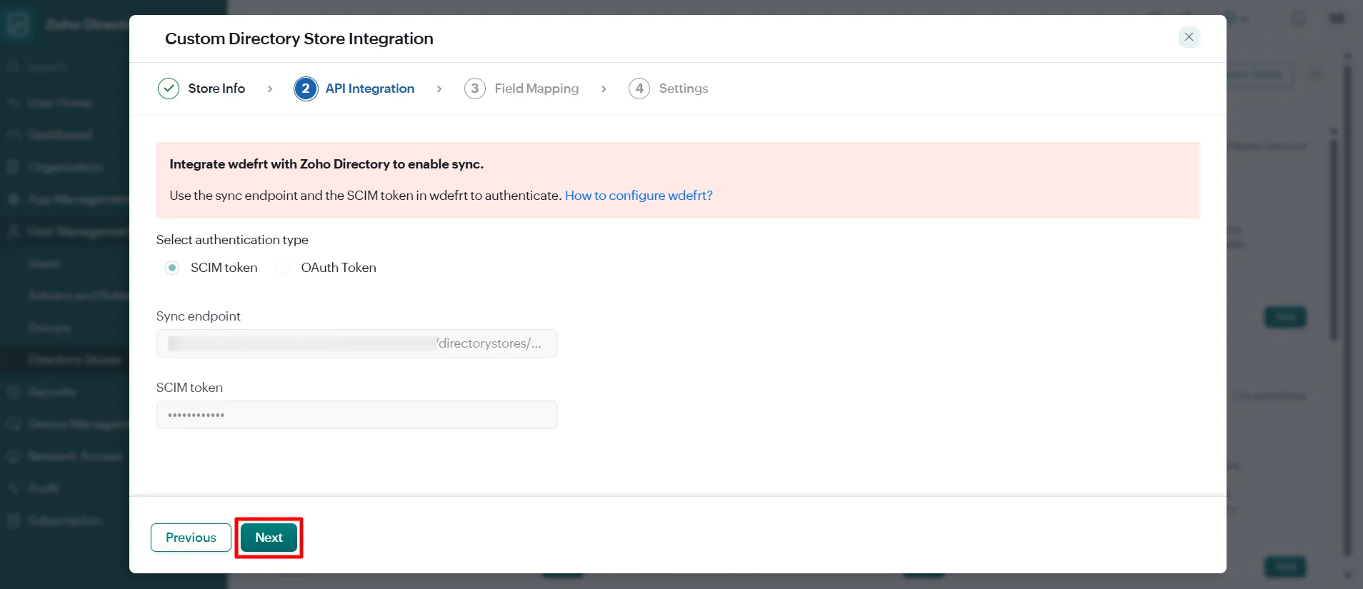 Zoho SCIM Provisioning: Copy Sync Endpoint and SCIM Token
