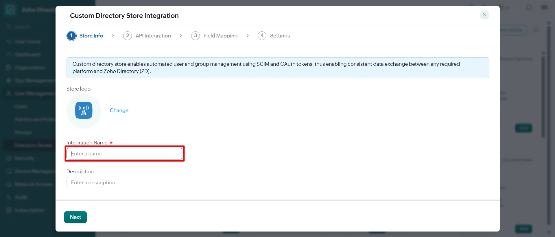 Zoho SCIM Provisioning: Integration Name