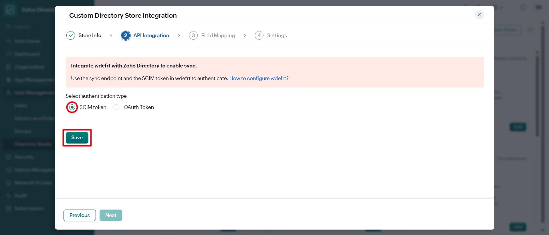 Zoho SCIM Provisioning: Select SCIM Authentication Type