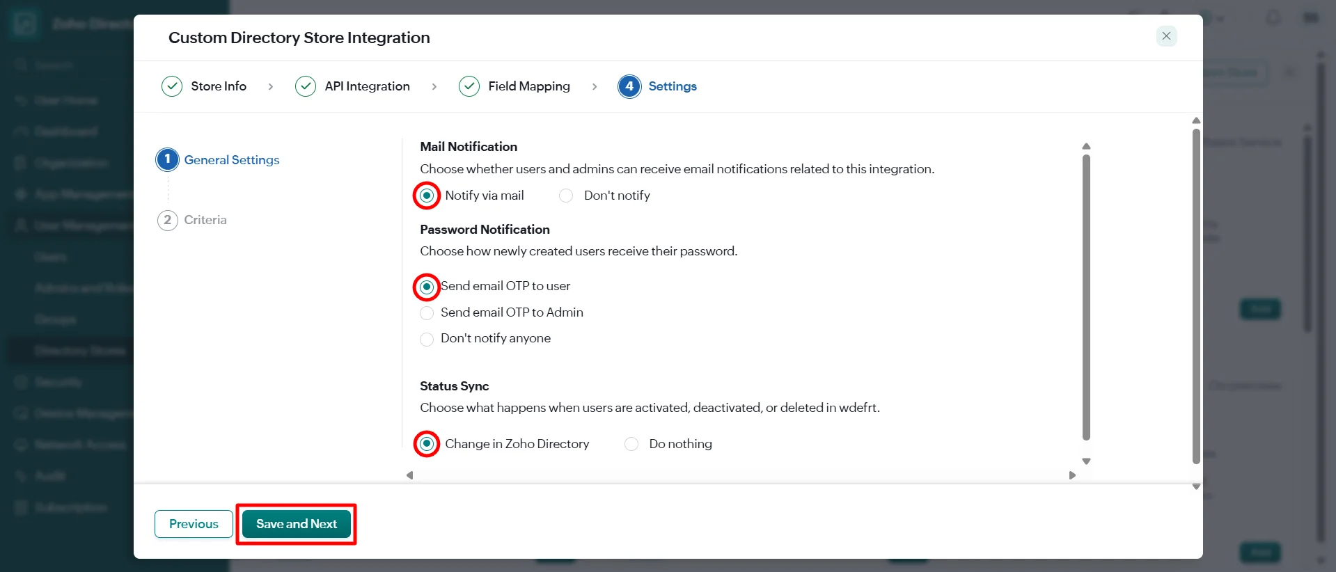 Zoho SCIM Provisioning: Settings
