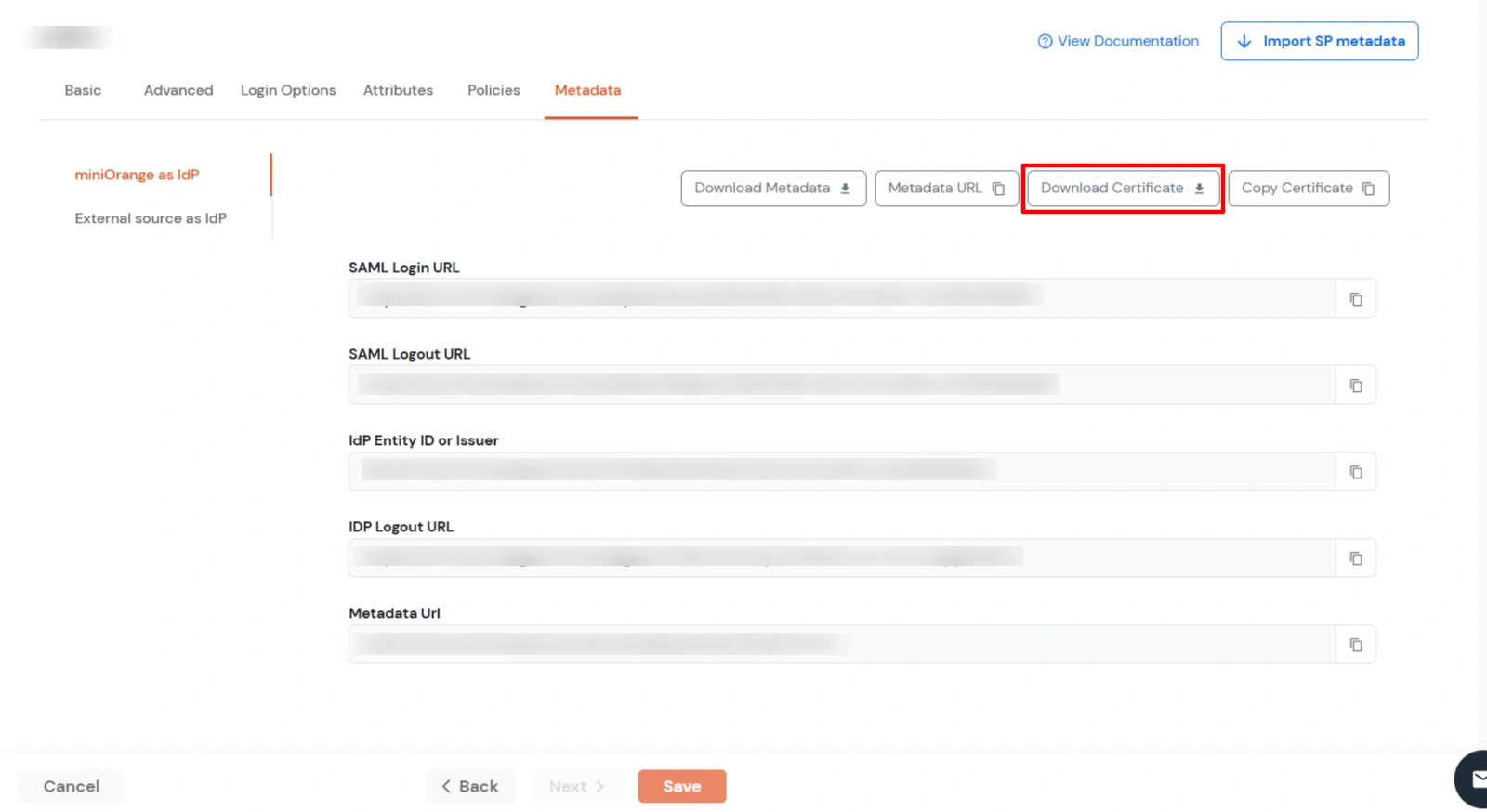 Zoho Single Sign-On (SSO): Upload miniOrange Metadata and Certificate in Zoho