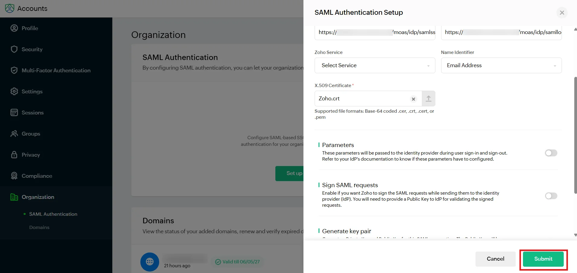 Zoho Single Sign-On (SSO): Verify Zoho Account Identity for SAML Setup