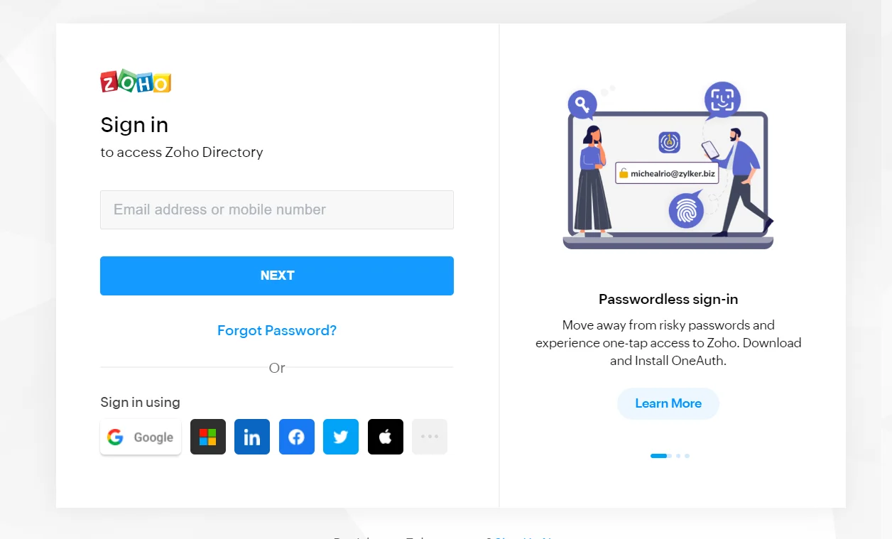 Zoho Single Sign-On (SSO): SP-Initiated login