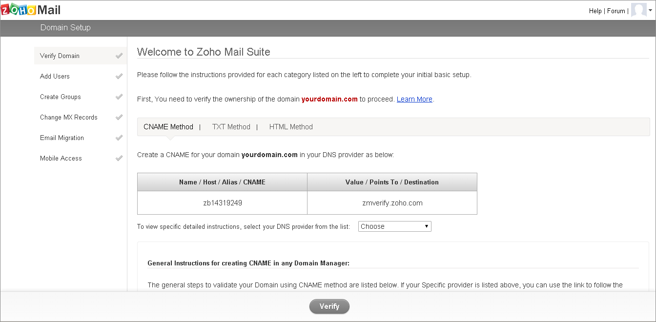 Zoho 2FA : Validate your domain