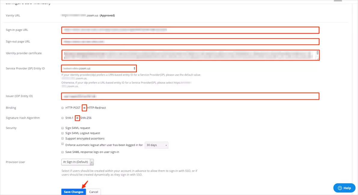 zoom two factor authentication (2fa) configure sso manually