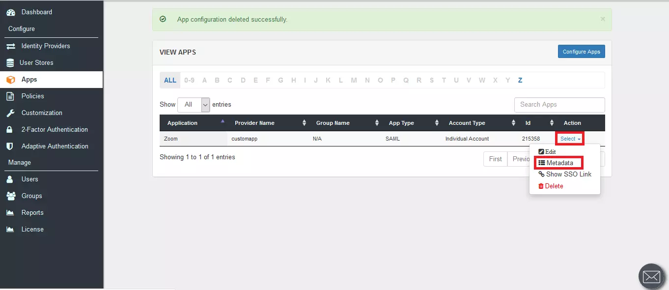 Get metadata link for Zoom SAML SSO Configuration