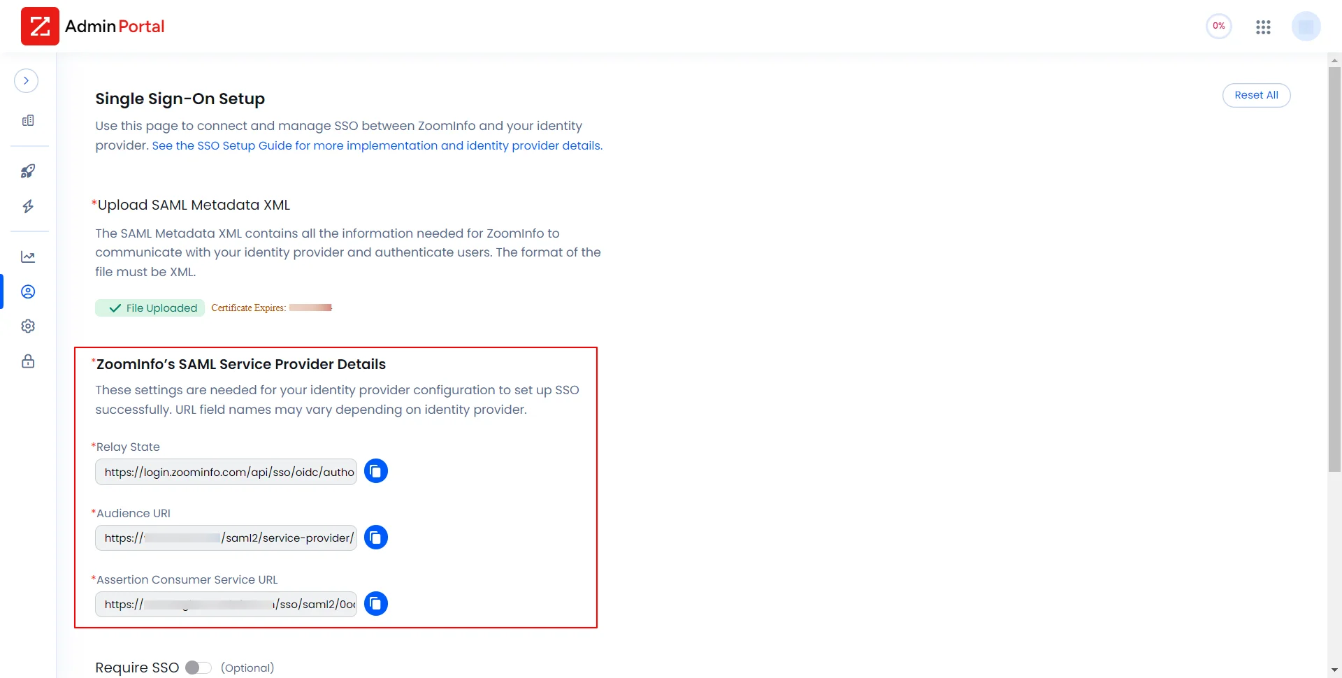 ZoomInfo Single Sign-On (SSO) To get the ZoomInfo SAML Service Provider Details