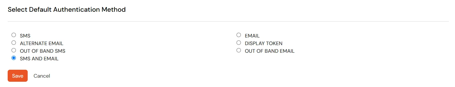 select sms over email 2fa method for user