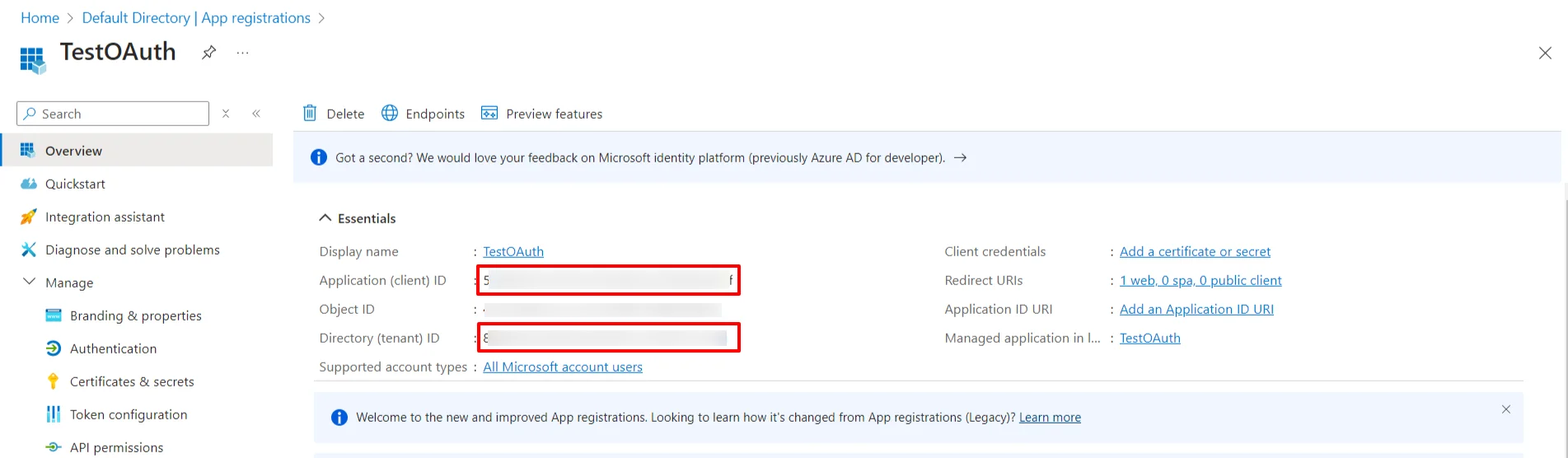Microsoft Entra ID SSO : Copy Application ID and Directory ID