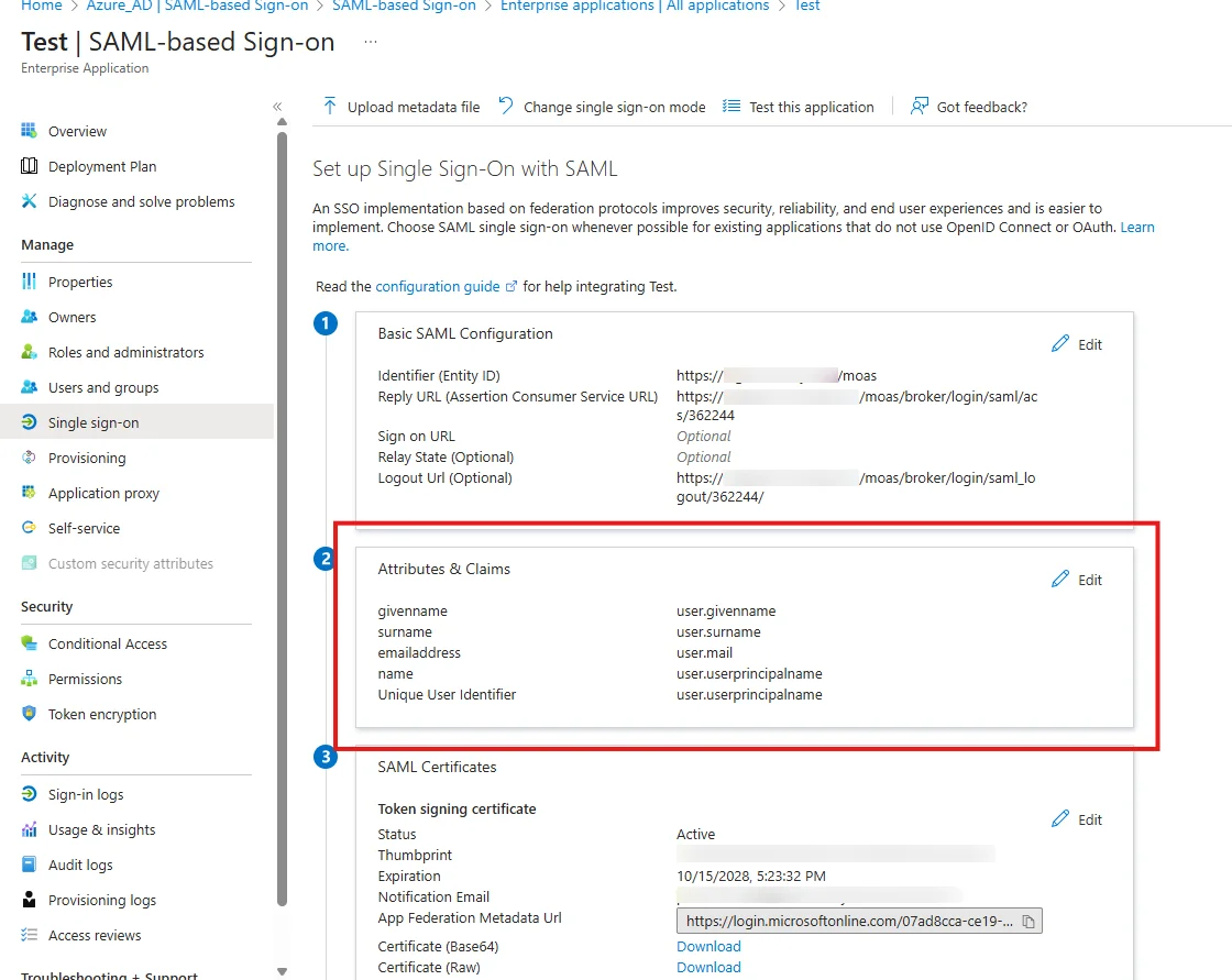BigCommerce Microsoft Entra ID: Microsoft Entra ID sso Attributes tab