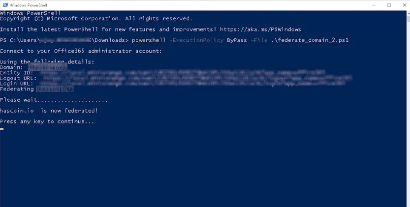 microsoft office365 CASB federation script completed successfully