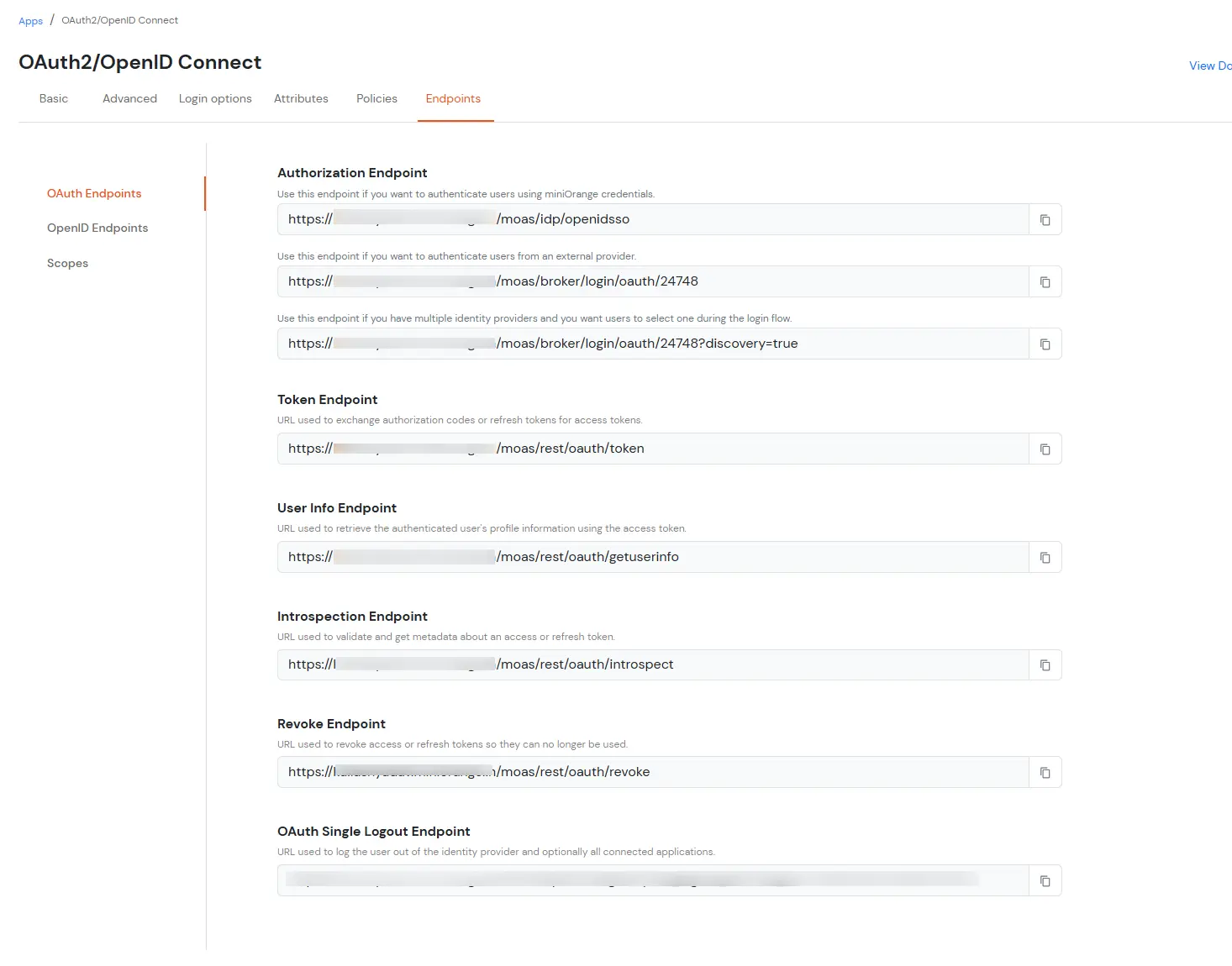 View OAuth endpoints