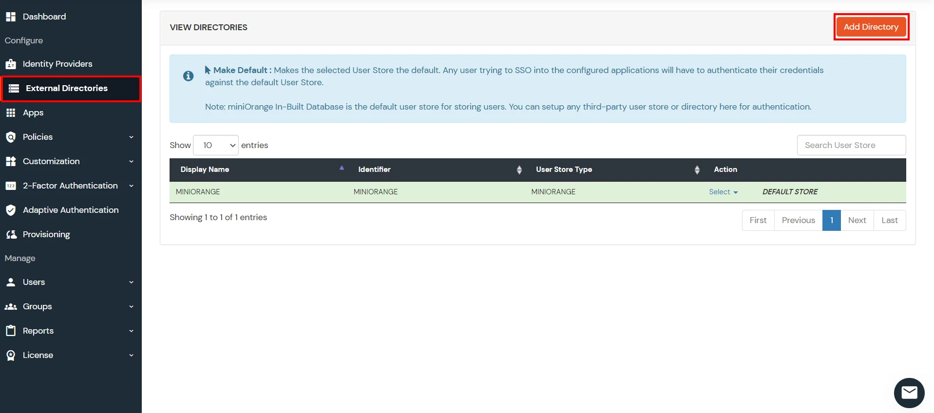 2FA: Configure User Store
