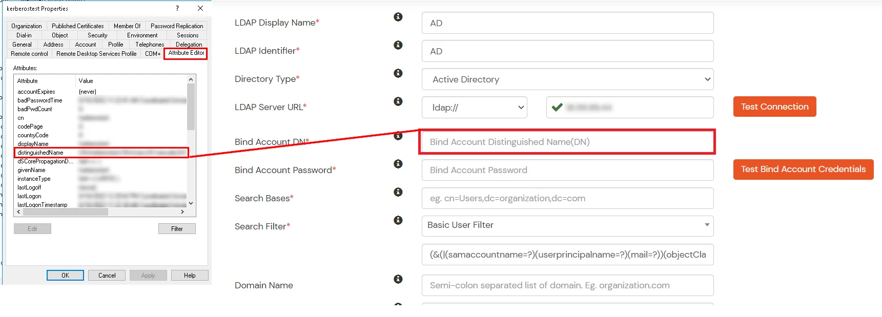 MFA: Configure user bind account domain name